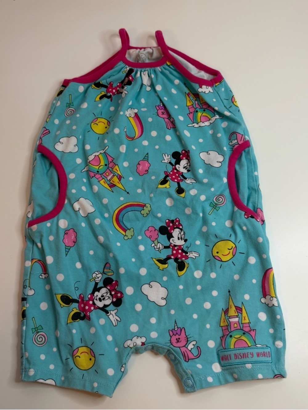 Disney Baby Light Blue Romper with Bright Pink Trim